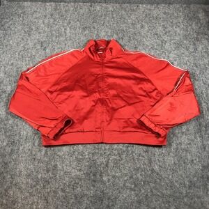 ZARA Track Jacket Womens XL Red Striped Full Zip Stand Collar Lightweight